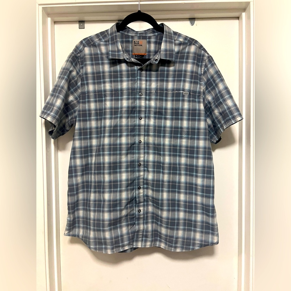 5.11 Tactical Wyatt - size L Gray Plaid - Snap Buttons Lightweight